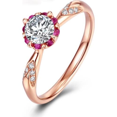 0.16carat 3.5mm 14k Rose Gold Natural Diamond Ring Setting with Red Ruby Halo Style Fow Women Fine Jewelry
