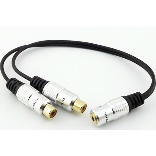 1x Gold Plated 3.5mm 1/8" Mini Stereo Female To Dual RCA Female Audio AV Adapter Y Splitter Cable Metal Aluminum Shell 25cm
