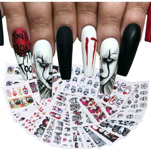 24 Pcs Halloween Nail Art Water Sticker Set Anime Skull Bone Decals Gel Polish Slider Accessories Nail Decorations LASTZ731-755