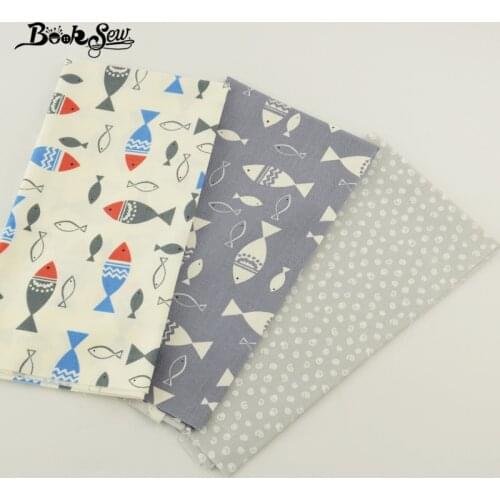 Booksew Colorful Fish Design 3 Piece 40cmx50cm Cotton Hign Quality Fabric Scrapbooking Fat Quarter Lady Dress Sewing Project