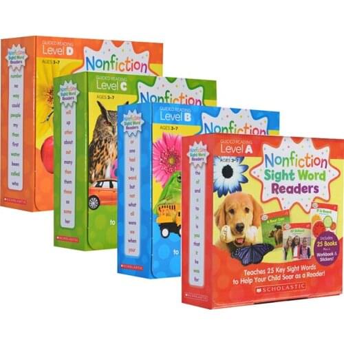 4 Boxes/Set Nonfiction Sight Word Readers Parent Pack Level A B C D Kids English Picture Book 25 key Sight Words Teaching