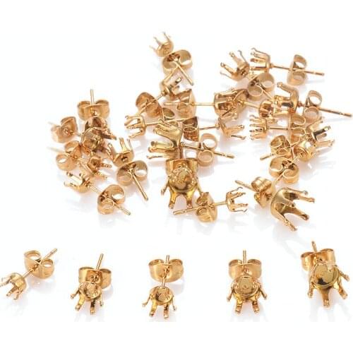 50pcs/lot (No Fade) Stainless Steel Gold Tone Stud Earring Findings Beads Base Earrings for DIY Jewelry Making 4/5/6/7mm