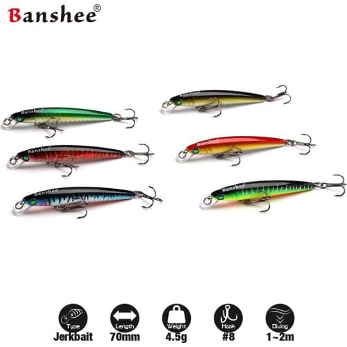 6pcs/lot 70mm 4.5g Rattle Sound Wobbler GO-011 Trout Bluegill Fishing Lure Slow Sinking Jerkbait Minnow Hard Artificial Bait