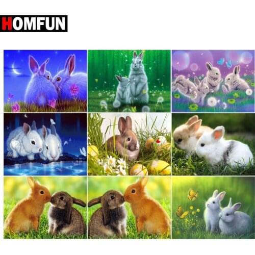 HOMFUN 5D DIY Full Diamond Embroidery "Rabbit moon cute" Diamond Painting Cross Stitch Rhinestone Home Decoration