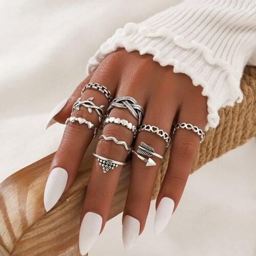 Aprilwell 9 PCs Vintage Silver Rings Aesthetic Retro Trendy Y2k Jewelry Sets Gift 2021 On sale Free Shipping Item For Women
