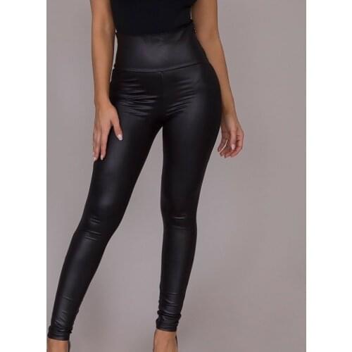 Moto Style Tight Leather Trousers Woman Sexy Fall Pants Women High Waist Elastic Waist Sports Sweatpants Pantalon Femme Cuir