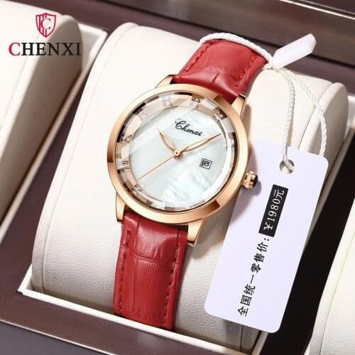 CHENXI Watch For Women Luxury Ins Popular Diamond Watch Women Genuine Leather Waterproof Ladies Watch Gift Clock Zegarek Damski