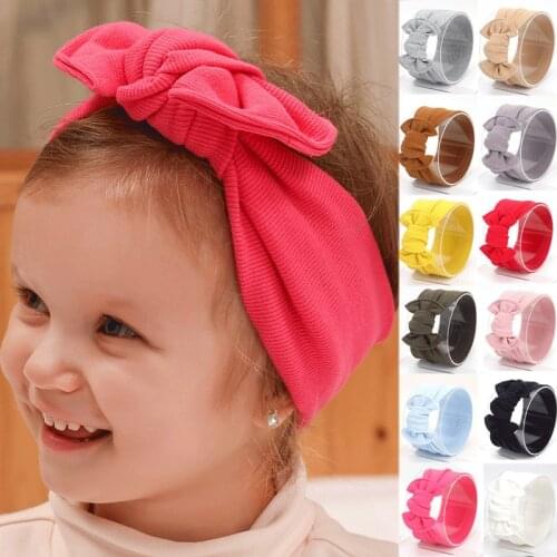 Toddler Girls Baby Turban Solid Headband Hair Band Bow Accessories Headwear Ribbed knotted bow