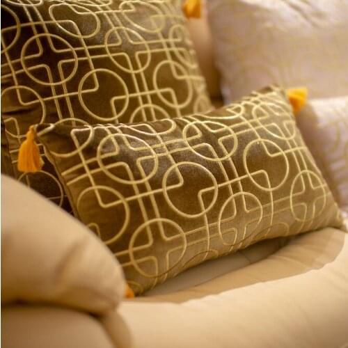 European Velvet Embroidery Cushion Covers Geometric Line Embroidery Home Decorative Pillow Cases Throw Pillows For Sofa Bed