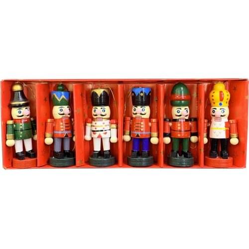 6Pcs Wooden Nutcracker Soldier Doll Miniature Figurines Vintage Handcraft Puppet Dolls Christmas Tree Ornaments For Home Decor