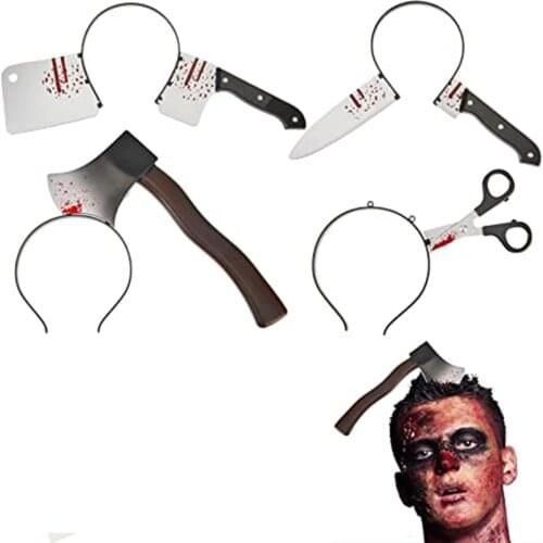 Halloween Horror Decor Props Funny Scissors Knife Headdress Simulation Plastic Toys Halloween Costume Headband Party Supplies