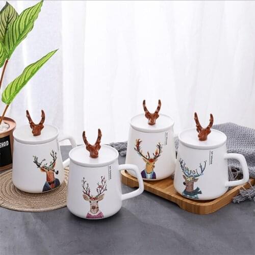 Ceramic Mugs Creative Coffice Cup with Lid Cartoon Mug Student Children Juice Drink Cups Couple Cup Gifts