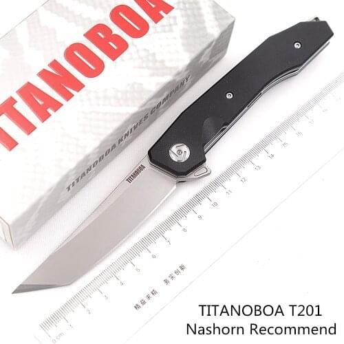 TITANOBOA T201 Ceramic Ball Bearing Real D2 blade G10 handle Camping Kitchen Hunting Outdoor pocket fruit EDC tool folding Knife