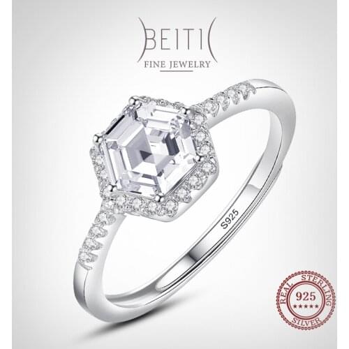 Beitil Fashion Personality hexagon Clear Zircon Rings For Women Classic Luxury 925 Sterling Silver Fashion Jewelry