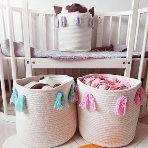 Cotton Rope Storage Basket Tassel Woven Laundry Dirty Clothes Sundries Organizer 203F