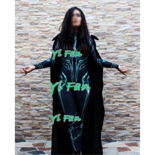 Hela Ragnarok Cosplay Costume 3D Print Spandex Zentai Bodysuit Costume for Woman Lycra Tight Suit