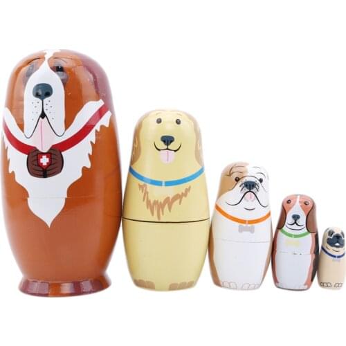 Creative Wood Matryoshka Doll Cartoon Dog Wooden Russian Nesting Dolls Matreshka Handmade Crafts Ornament Girl Home Decoration