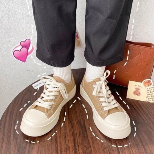 QWEEK Sneakers Womens Platform Korean Canvas Sports Shoes Vulcanize Casual Flat Spring Running Harajuku Rubber Athletic Basket