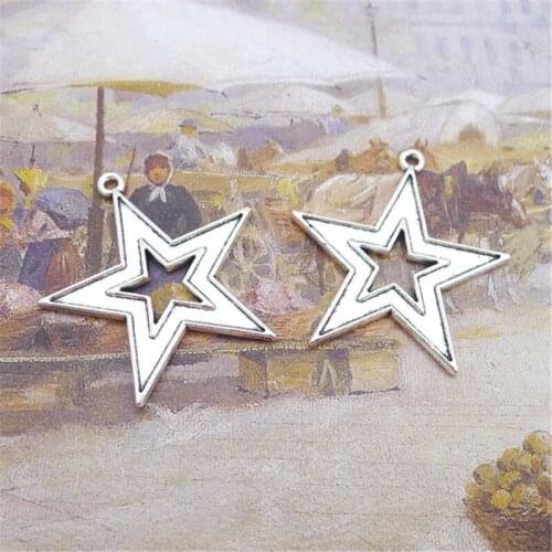 BULK 30pcs Alloy Metal Large Star Charm Pendant Antique Silver Plated DIY Jewelry Making 34*32mm 2.6g