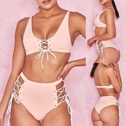 Tie Side Underwire High Cut Bikini Swimsuit Low Waisted Tie Swimwear Women V Wired Solid Padded Bathing Suit Sexy maiô decotado