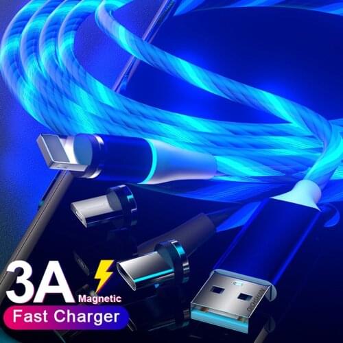 Micro USB Type C Magnetic Flowing Luminous Cable Data Sync Quick Charge Charger Cord For iPhone 12 11 Pro Max Xiaomi MI 1112 Te