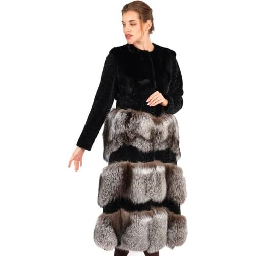 MODAQUEEN Women Mink and Red Fox fur Accessories Special Design Release Coat 7079-HORSE