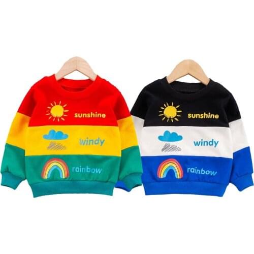 Toddler Color Block Fashion Jacket Rainbow Boy Pullover Sweater Girls Casual Long Sleeve Letter Tops Baby Kid Vitality Clothing