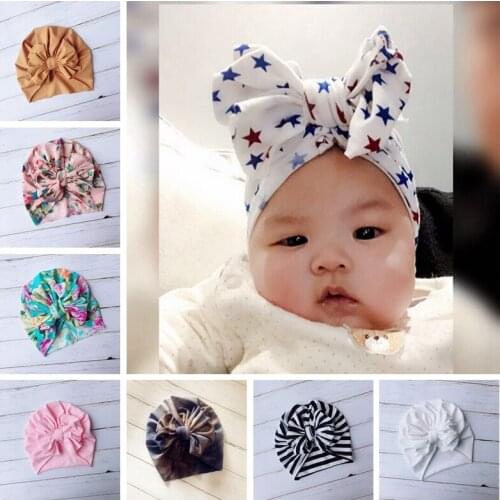 Fashion Striped Bowknot Newborn Caps Cute Bows Hat with Printed Stars Pattern Toddler Bows Headwear Holiday Decoration 9 Colors