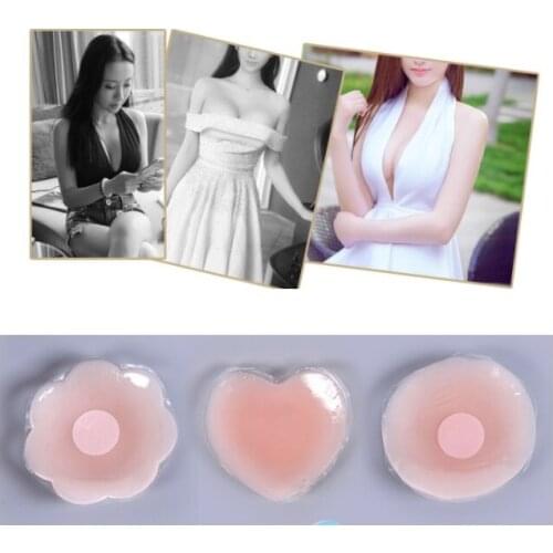 Wukaka Women Summer Invisible Strapless Backless Pad Reusable Silicone Bra Breast Petals Nipple Cover Pasties Adhesive Peach Lad
