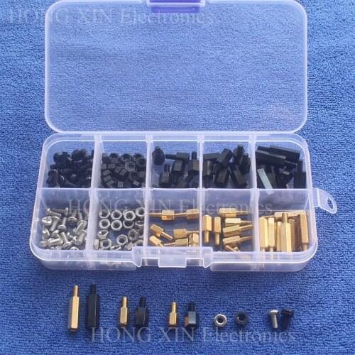 NEW M3 Brass/Nylon Spacer Standoff / Screw / Nut Male Female PCB Board Screw Assortment Platter Kit Set #M3 Black