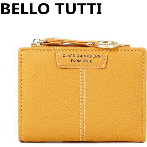 BELLO TUTTI Women PU Leather Card&ID Holder Short Key Wallet Men Coin Purse Money Clip Zipper Clutch Bag Change Pocket Handbag