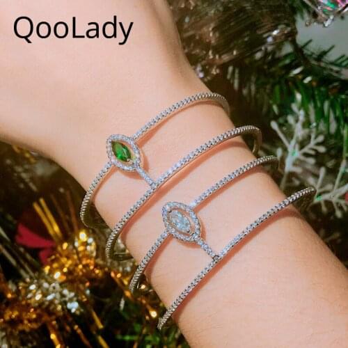 QooLady 2020 New Korean Style Open Cuff Adjustable Size Bracelet Bangles Crystal Zirconia Women Female Fashion Jewelry Gift K023