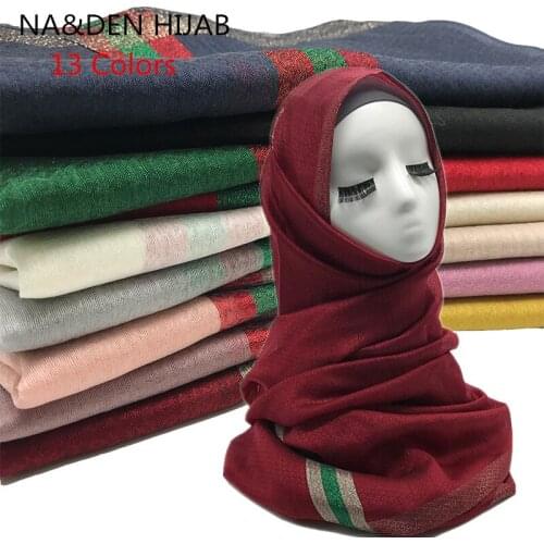 2020 New Winter Warm Black Red Green Pink Striped Plaid Blanket Head Hijab Scarf for Ladies Long Muslim Islamic Shawls and Wraps