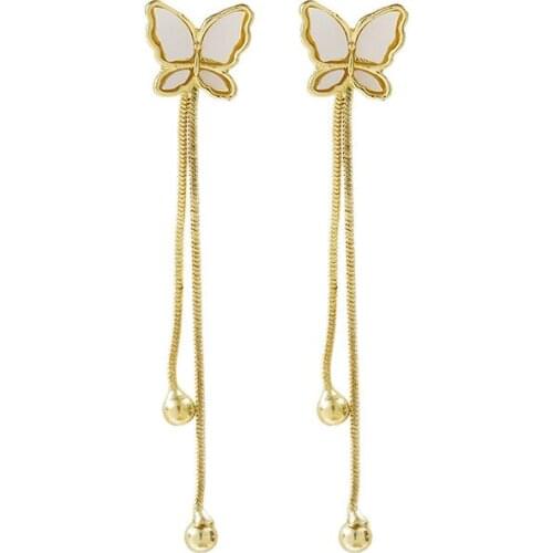 New Earrings Fashion Jewelry White Butterfly Tassel Statement Fashion Long Temperament Earrings Wholesale Kolczyki