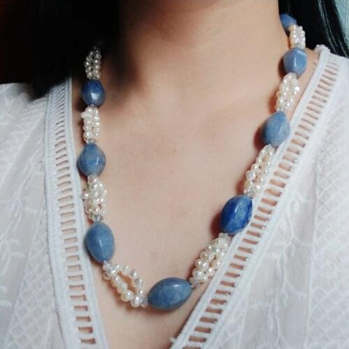 Lii Ji Real Pearl Blue Aventurine Necklace 61cm Summer Women Jewelry Stock Sale