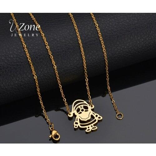 UZone Stainless Steel Christmas Santa Claus Pendant Necklace For Women Gold Cute Simple Christmas Gift Jewelry kolye