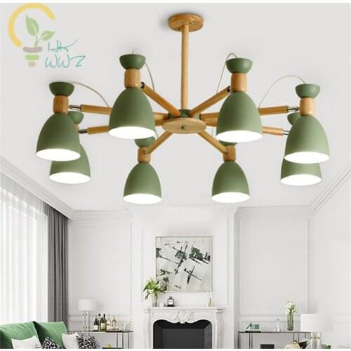 3/6/8 Heads Nordic Oak Led Pendant Lights Rotatable Metal Living Room Led Pendant Lamp DiningRoom Bedroom Hanging Light Fixtures