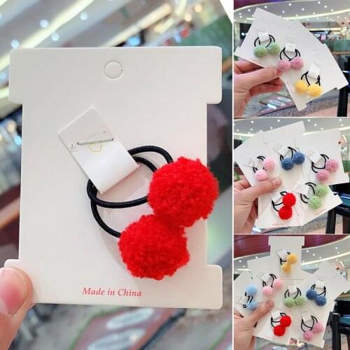 2 Pairs Fashion Girl Women Plush Ball Bands Cute Elastic Hair Bands Ponytail Holder SK88