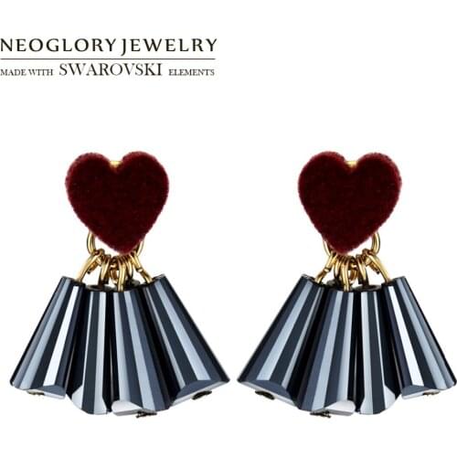 Neoglory Austria Crystal & Flannel Drop Earrings Cute Elegant Red Heart Style Fashion Girl Gift For Holiday Party Fashion