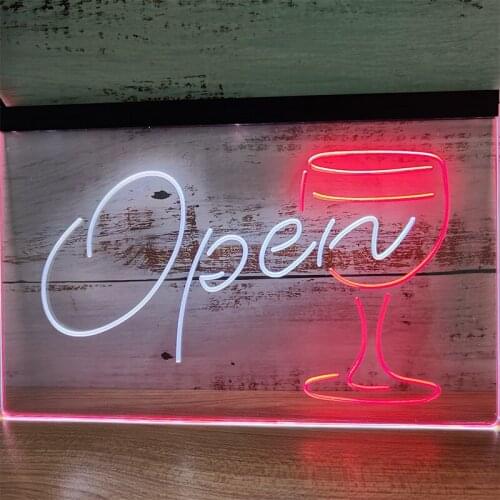 Ss008 Script Open Glass Cocktails Bar Dor Dual Color Led Neon Sign