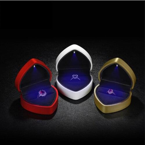 Heart shape LED jewelry packaging & dispaly cases ring box with light pendant box for women gifts package wedding velvet