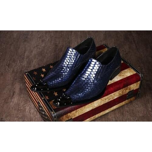 Fashion Handmade Men Genuine Leather Loafers Metal Rivet Pointed Toe Snake Skin Prints Shoes For Wedding Dress Oxford Shoes