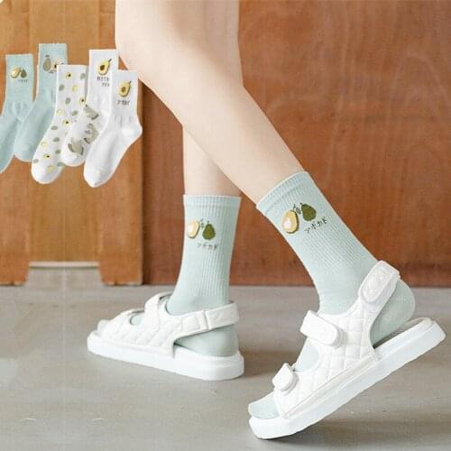 Dreamlikelin Spring Summer Female Thin Cute Socks Avocado Print Japanese Style Womens Cotton Middle Tube Socks