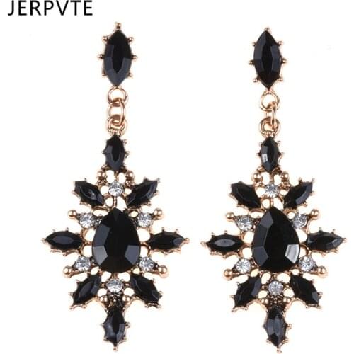 JERPVTE Vintage Drop Rhinestone Earring Crystal Flower Big Earring Dangle Zinc Alloy Large Long Brinco Printing Ear Oorbellen