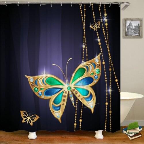 Waterproof Fabric Shower Curtain 3D Printed Beautiful Butterfly Bathroom Curtain Decor With Hooks Multiple Size Bath Screen