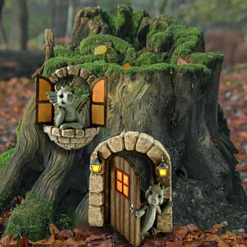 Funny Garden Statue Dinosaur out the Door Sculpture Wall Art Resin Ornaments for Home Outdoor Decoration