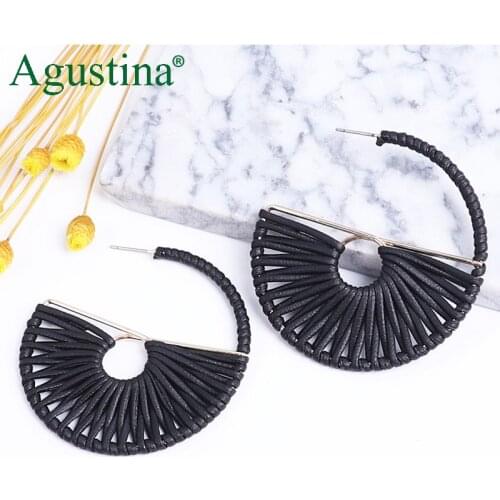 Agustina 2020 Leather Earrings Women Hoops Round Earrings Fashion Jewelry Luxury Black Earrings Drop Dangle Korean Earring Big