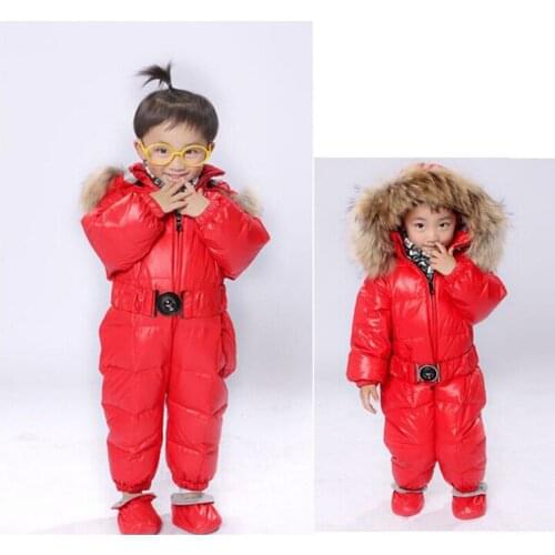 Winter Warmer Down Jumpusit Babies Boys Girs Girls Rompers Suits Goose Down Fur Hooded Kids Baby Brand Winter Snowsuit Overalls