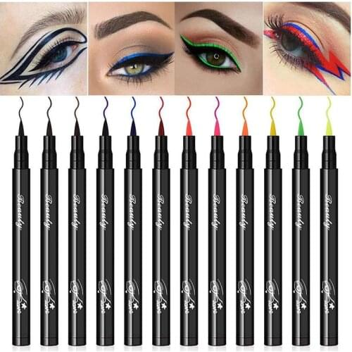 12 Color Matte Eye Makeup Waterproof Neon Colorful Liquid Eyeliner Pen Make Up Comestics Long-lasting Black Eye Liner Pencil