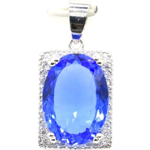 29x15mm Stunning Created Pink Tourmaline Violet Tanzanite Cubic Zircon For Women Silver Color Pendant Wholesale Drop Shipping